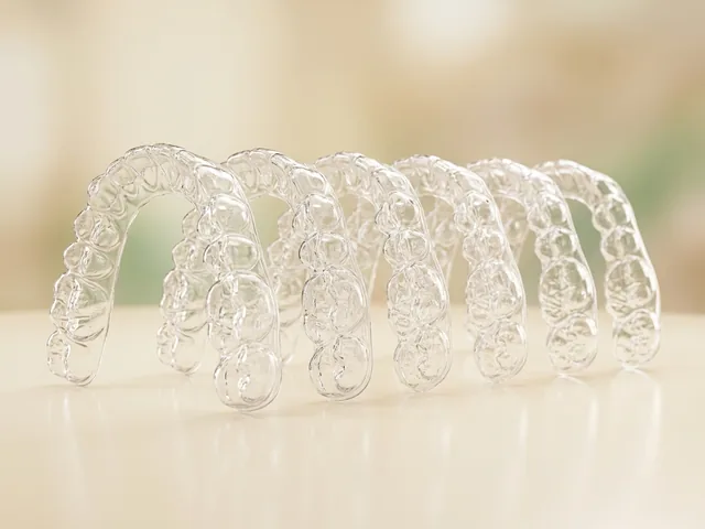 A series of clear aligner trays in sequence