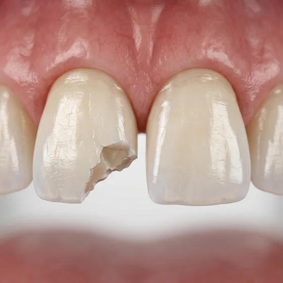 Front tooth with a chipped corner