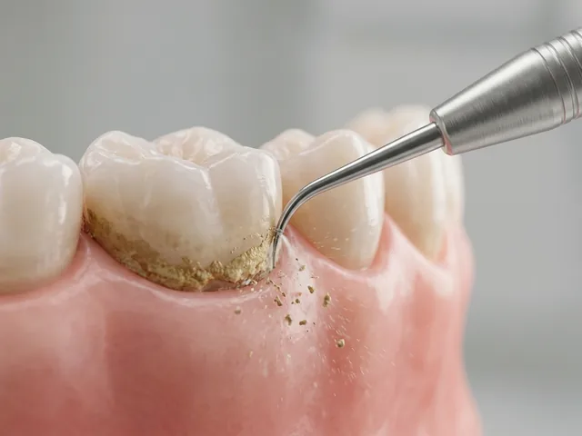 Ultrasonic scaler removing tartar at the gumline