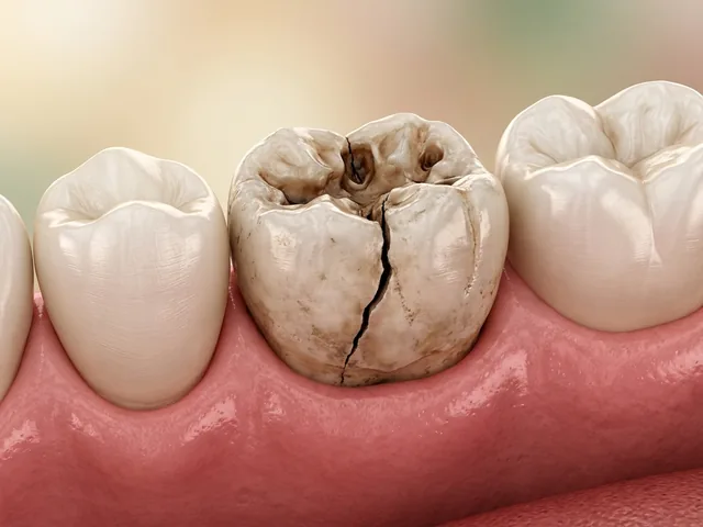 A cracked, decayed molar before treatment