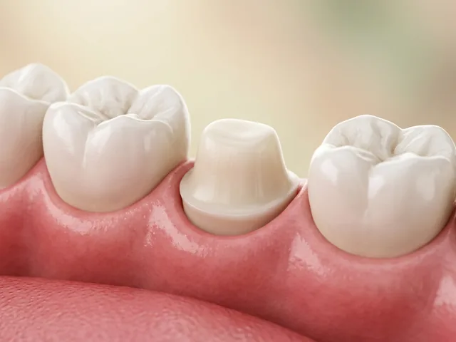 A tooth gently reshaped into a smooth prepared stump