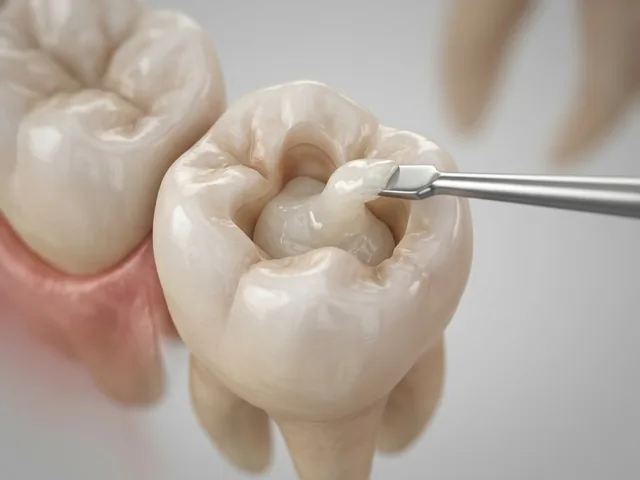 Tooth-colored composite being placed in the cleaned cavity