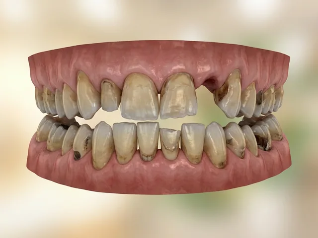 A worn, decayed, broken-down smile before treatment