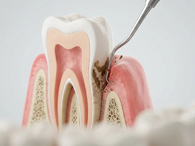 Scaling and root planing cleaning the root below the gumline