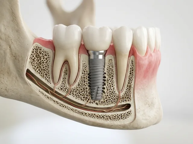 Implant post fused into the jawbone