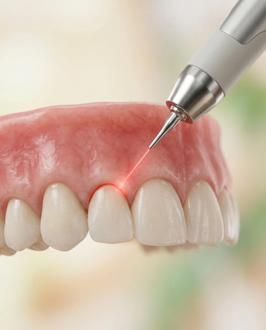 A dental laser gently reshaping the gumline