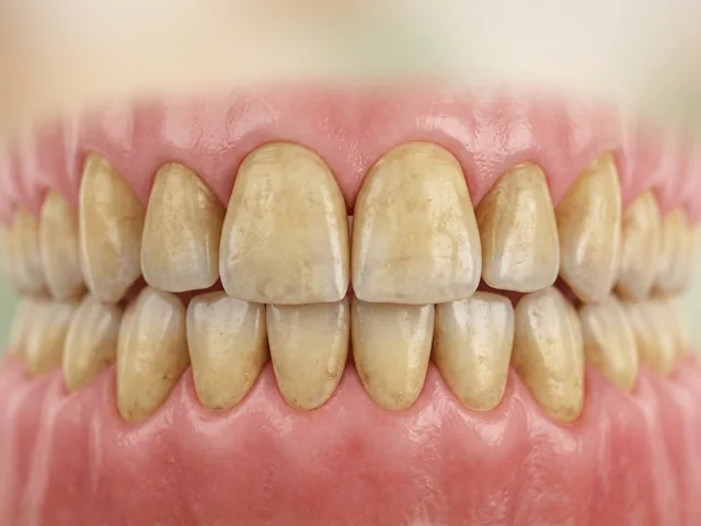 Dientes amarillos y manchados antes del blanqueamiento