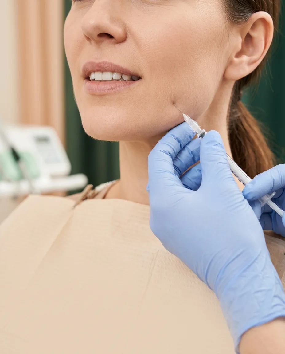 Dentista aplicando Botox en la mandíbula en Just Smile Miami