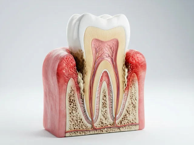 Sarro atrapado en una bolsa periodontal profunda por debajo de la encía